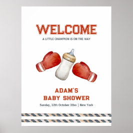 Boy Boxing Little Champion Baby Shower Welcome Poster