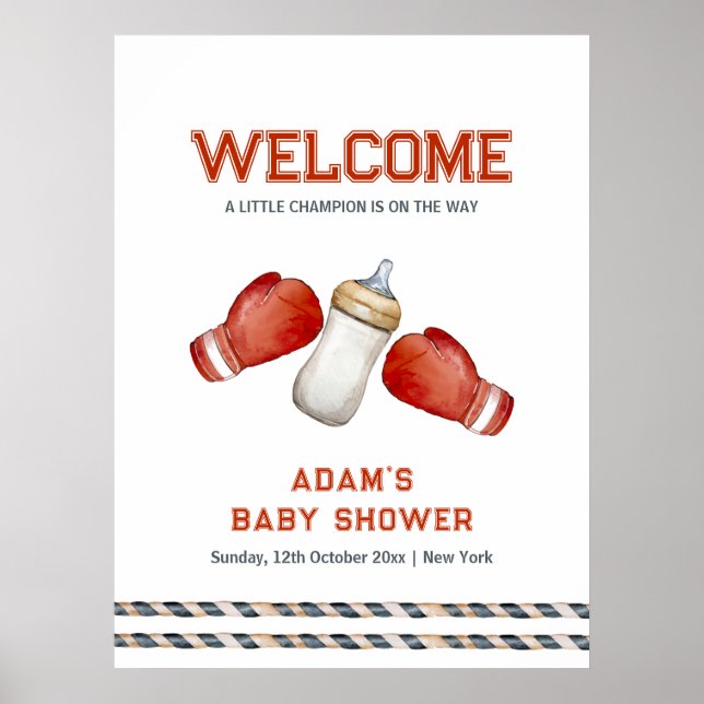 Boy Boxing Little Champion Baby Shower Welcome Poster (Framsidan)