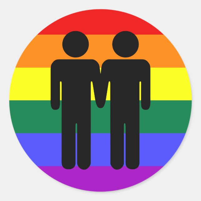Boy + Boy Rainbow Sticker Runt Klistermärke (Framsida)