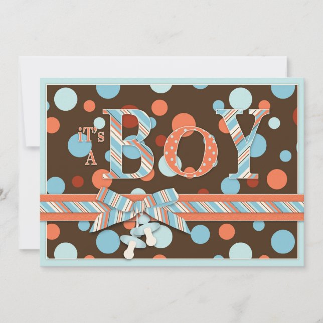 BOY Brown Blue Orange Dot Baby Shower Inbjudningar (Framsida)