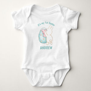 Boy Bunny och Blue Egg 1:a Påsk Personlig Namn T Shirt