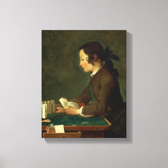 Boy Bygger en Cards-slott (olja på canvas) Canvastryck (Framsida)