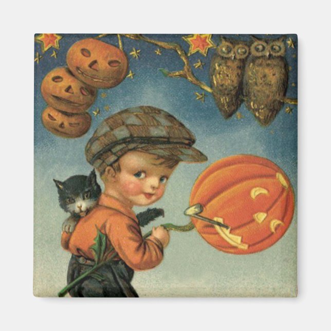 Boy Cat Jack O'Lantern Uggla Stars Magnet (Framsidan)