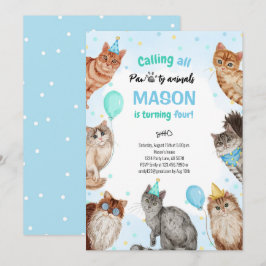 Boy Cat Pawty Animals Birthday Inbjudningar