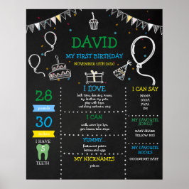 Boy Chalkboard Milestone, första födelsedag Poster