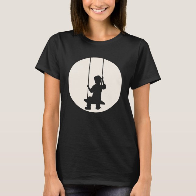 Boy Child Swing Sad Set Seat Moon Swinging Sun Nig T Shirt (Framsida)