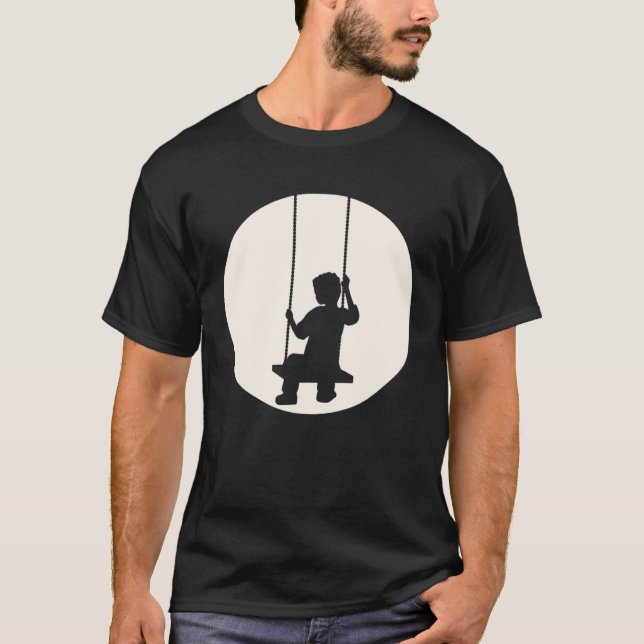 Boy Child Swing Sad Set Seat Moon Swinging Sun Nig T Shirt (Framsida)