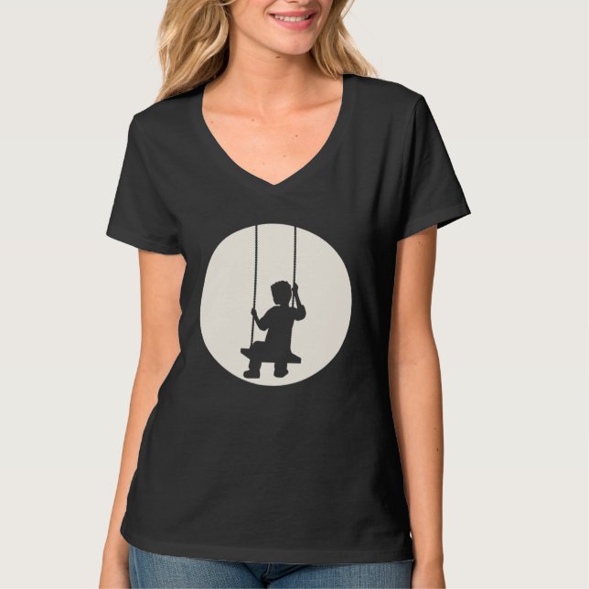 Boy Child Swing Sad Set Seat Moon Swinging Sun Nig T Shirt (Framsida)