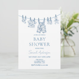 Boy Chinoiserie Toile barnkläders Baby Shower Inbjudningar