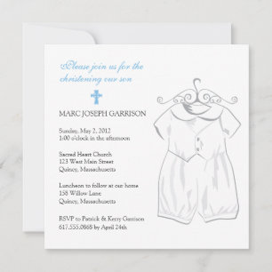 Boy Christening Kostym och Blue Kor Inbjudningar
