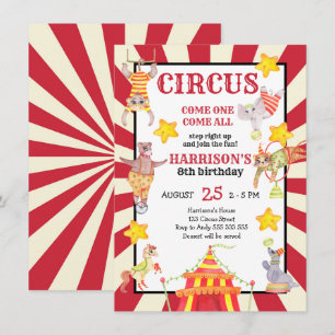 Boy Circus Party Birthday Carnival Inbjudningar