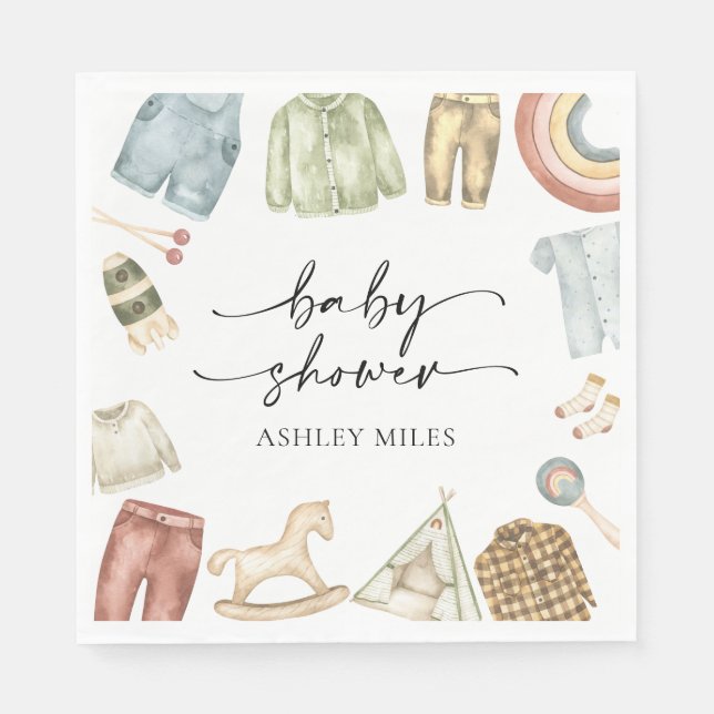 Boy Clothes Baby Shower Napkins Pappersservett (Framsidan)