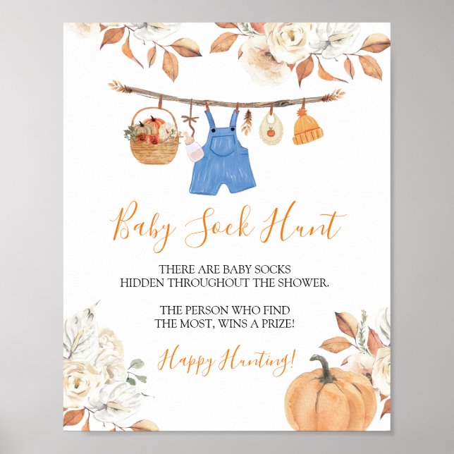 Boy Clothes Pumpkin Baby Shower Baby Sock Hunt Poster (Framsidan)