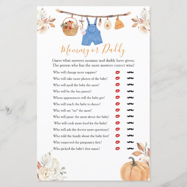 Boy Clothes Pumpkin Baby Shower Mamma eller pappa (Framsida)