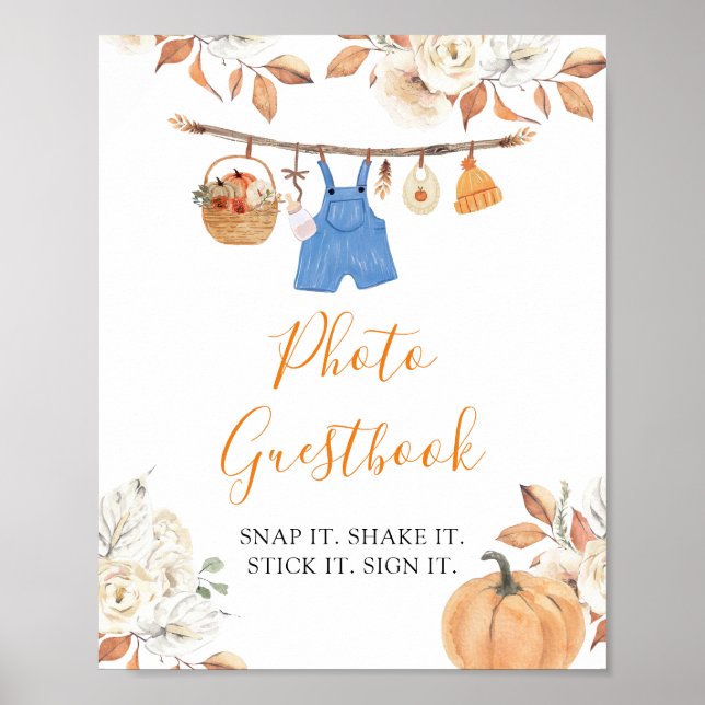 Boy Clothes Pumpkin Baby Shower Photo Guestbook Poster (Framsidan)