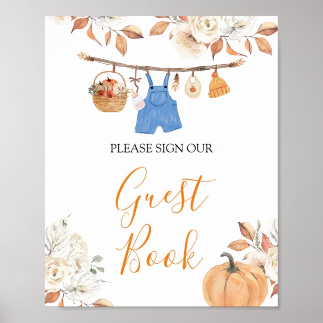 Boy Clothes Pumpkin Fall Baby Shower Guest Bok Poster (Framsidan)