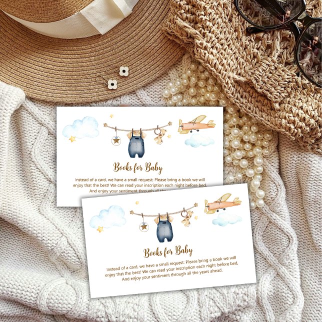 Boy Clothesline Airplane Books For Baby Shower Tilläggskort (Boy Clothesline Airplane Books For Baby Shower Enclosure Card)