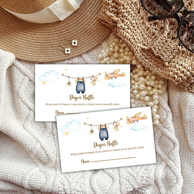 Boy Clothesline Airplane Diaper Raffle Baby Shower Tilläggskort (Boy Clothesline Airplane Diaper Raffle Baby Shower Enclosure Card)
