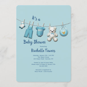 Boy Clothesline Baby Shower Inbjudningar