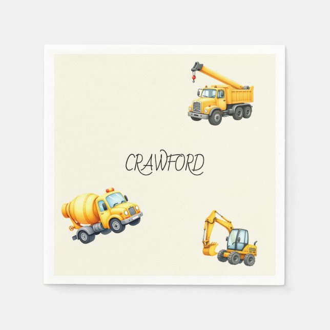 Boy Construction Födelsedagsfest Personlig Pappersservett (Framsidan)