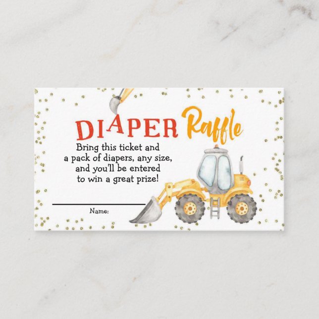 Boy Construction Gult Lastbil Diaper Raffle Tilläggskort (Framsida)