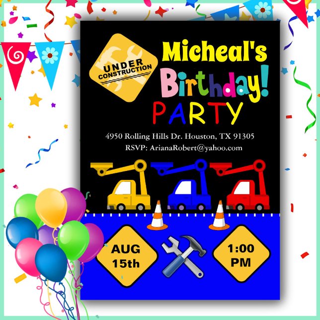 Boy Construction Lastbil Birthday bjudande Inbjudningar (Skapare uppladdad)