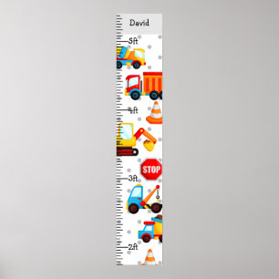 Boy Construction Lastbilar Growth Chart Personlig Poster