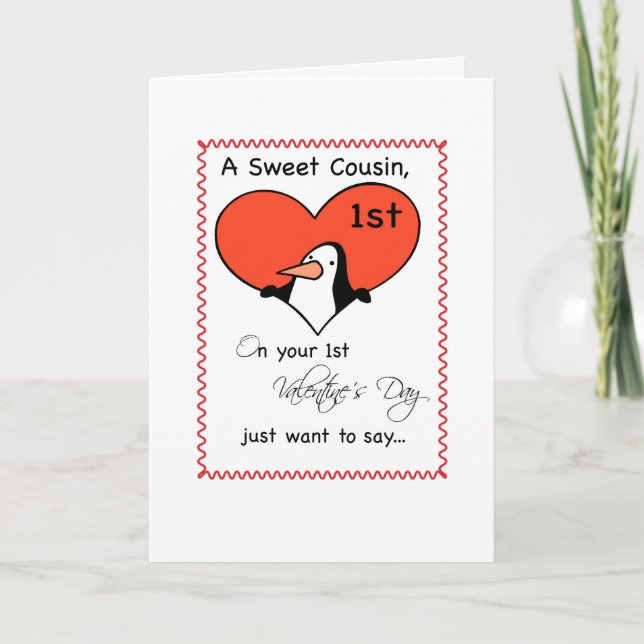 Boy Cousin 1st Valentine Day Cute Penguin Helgkort (Framsida)
