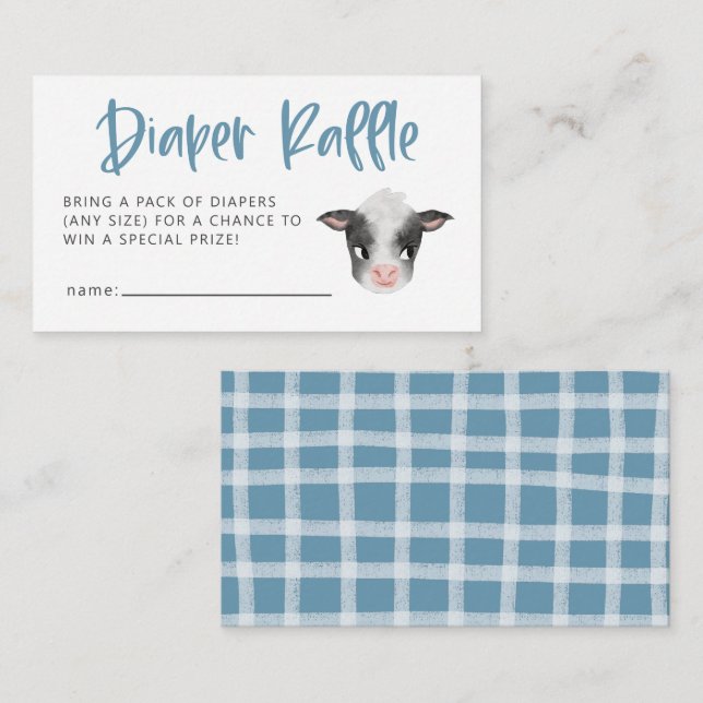 Boy Cow Baby Shower Diaper Raffle Biljett Tilläggskort (Fram/baksida)