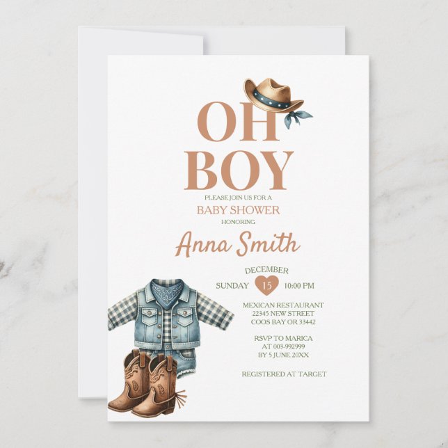 BOY COWBOY Ufit Baby dusch southwest cactus Inbjudningar (Framsida)