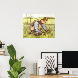 Boy Cshing Grass med Sickle av Vincent van Gogh Poster