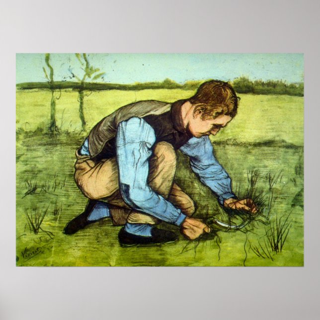 Boy Cshing Grass med Sickle av Vincent van Gogh Poster (Framsidan)