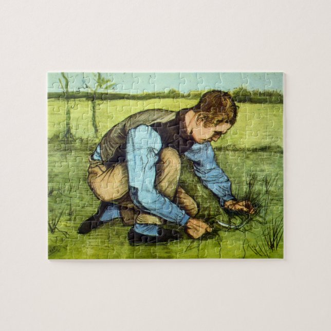 Boy Cshing Grass med Sickle av Vincent van Gogh Pussel (Horisontell)