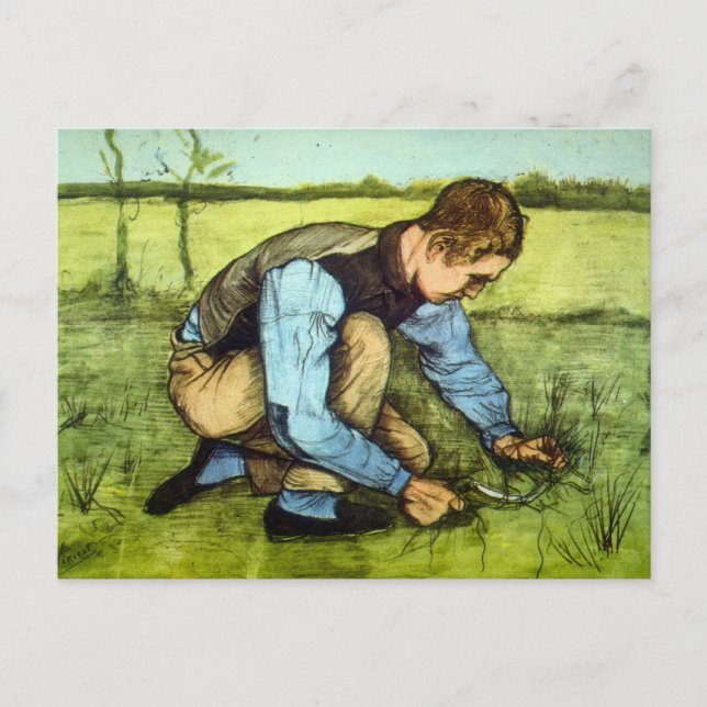Boy Cshing Grass med Sickle av Vincent van Gogh Vykort (Framsida)