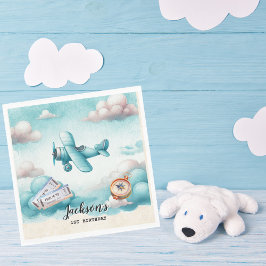 Boy Cute Blue Airplane Travel Barns födelsedag Anp Pappersservett