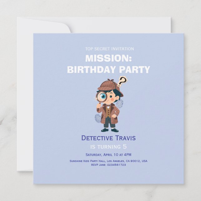 Boy Cute Detective Birthday Invitation (Framsida)