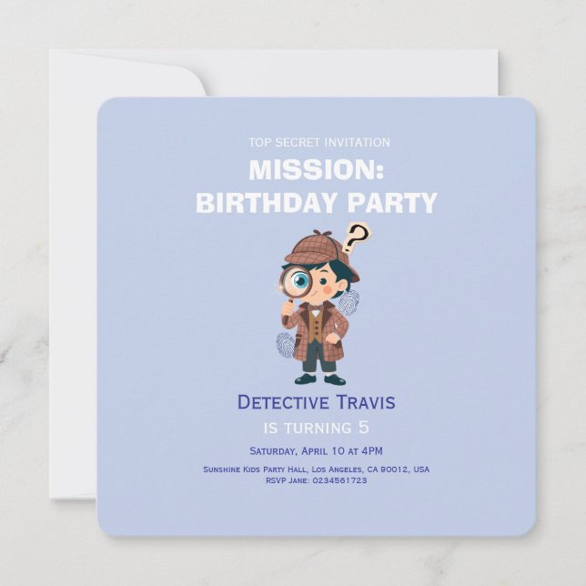 Boy Cute Detective Birthday Invitation Inbjudningar (Framsida)