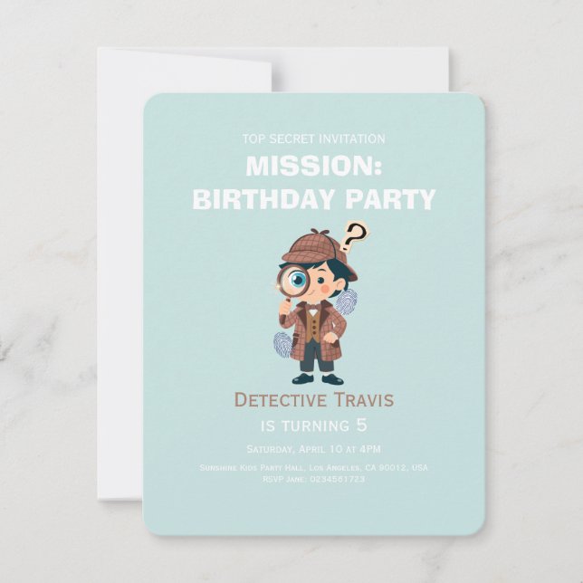 Boy Cute Detective Birthday Invitation Inbjudningar (Framsida)