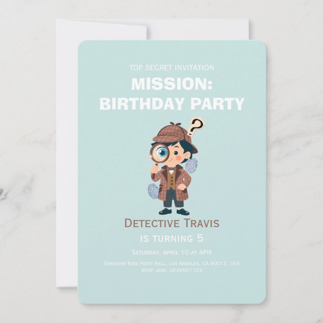 Boy Cute Detective Birthday Invitation Spara Datumet (Framsida)