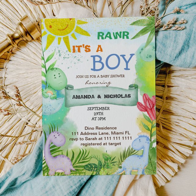 Boy Cute Dinosaurs Baby Shower Inbjudningar (Skapare uppladdad)