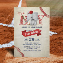 Boy Cute Elephant Baseball Baby Shower