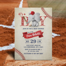 Boy Cute Elephant Baseball Baby Shower Inbjudningar