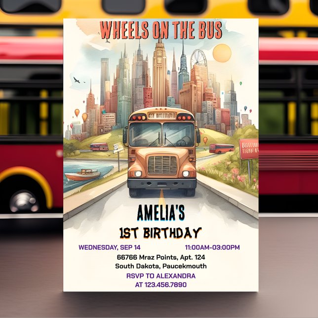 Boy Cute Girl Tour City Party Buss 1:a födelsedage Inbjudningar (Skapare uppladdad)