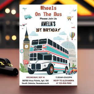 Boy Cute Girl Tour City Party Buss 1:a födelsedage Inbjudningar