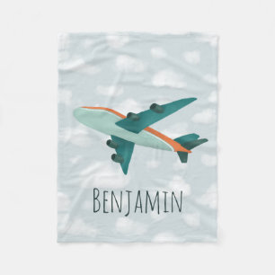 Boy Cute och Modern Blue Airplane Kids Fleecefilt