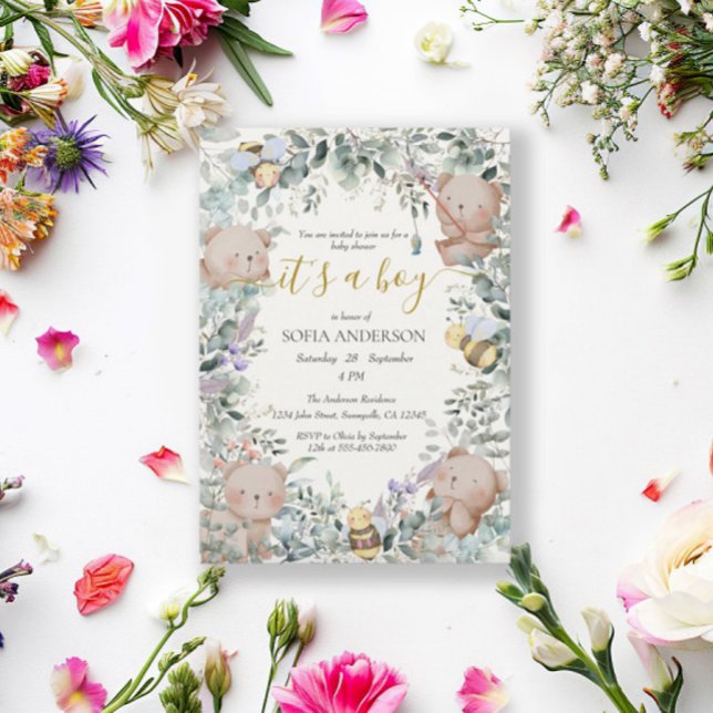 Boy Cute Watercolor Forest Bear Baby Shower Inbjudningar (Skapare uppladdad)