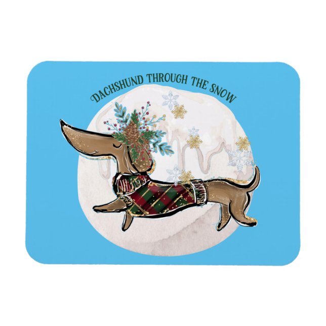 Boy Dachshund genom Snö Magnet (Horisontell)