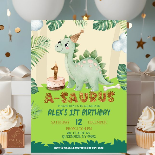 Boy Dinosaur 1st birthday Invitation Inbjudningar (Skapare uppladdad)