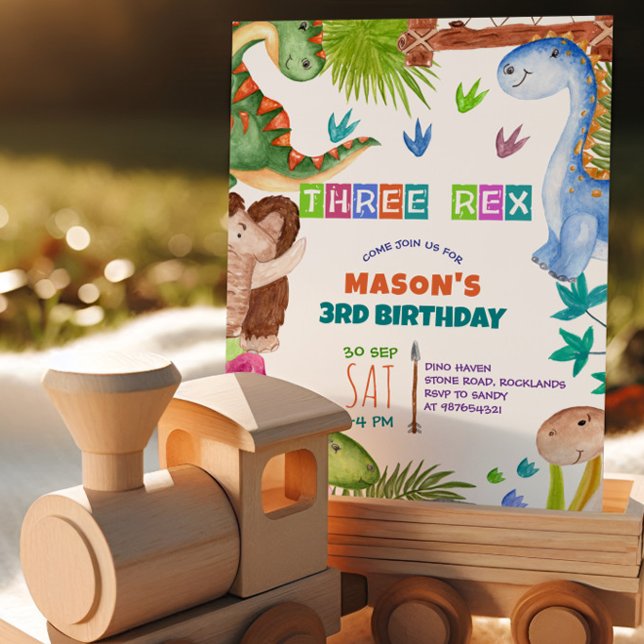 Boy Dinosaur 3rd Birthday Invitation Inbjudningar (Skapare uppladdad)