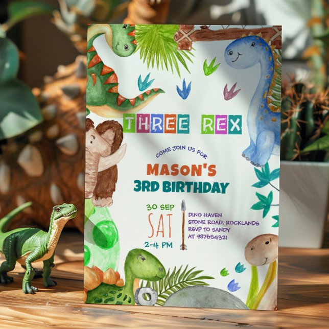 Boy Dinosaur 3rd Birthday Invitation Inbjudningar (Skapare uppladdad)